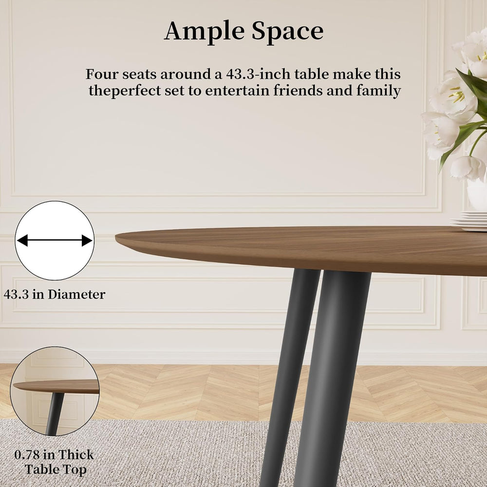 HIPIHOM 43.3 Inch Walnut Round Dining Table for 4, Space-Saving Dinette Perfe...