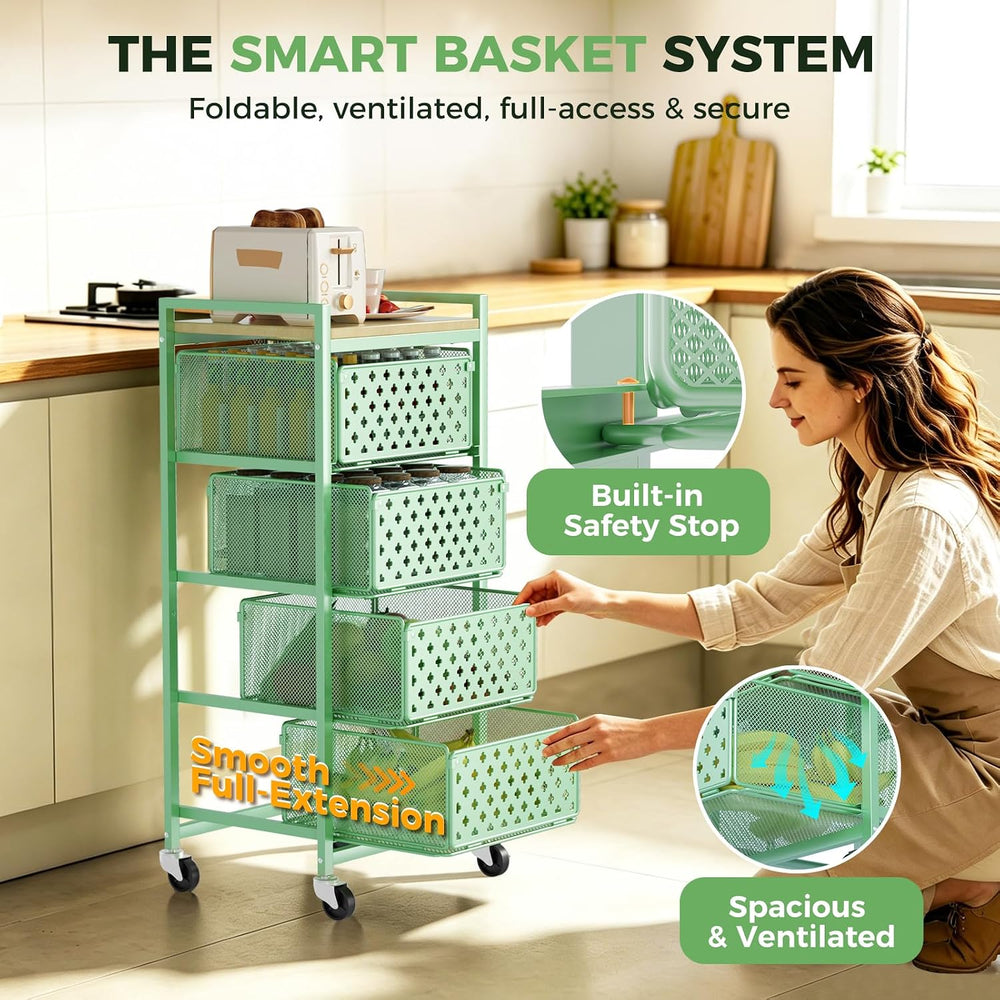 5 Tier Kitchen Storage Cart with Wheels, Utility Fruit Vegetable Storage Rack...