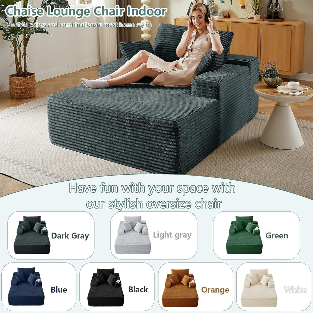 50"Oversized Chaise Lounge Chair Indoor,Corduroy Reading Chair with 3 Pi...