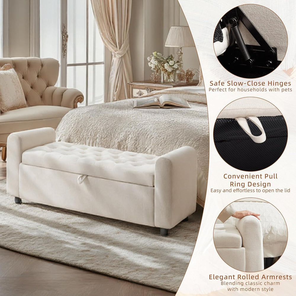 48" Ottoman with Storage, Tufted Storage Ottoman Bench, Convenient Livin...