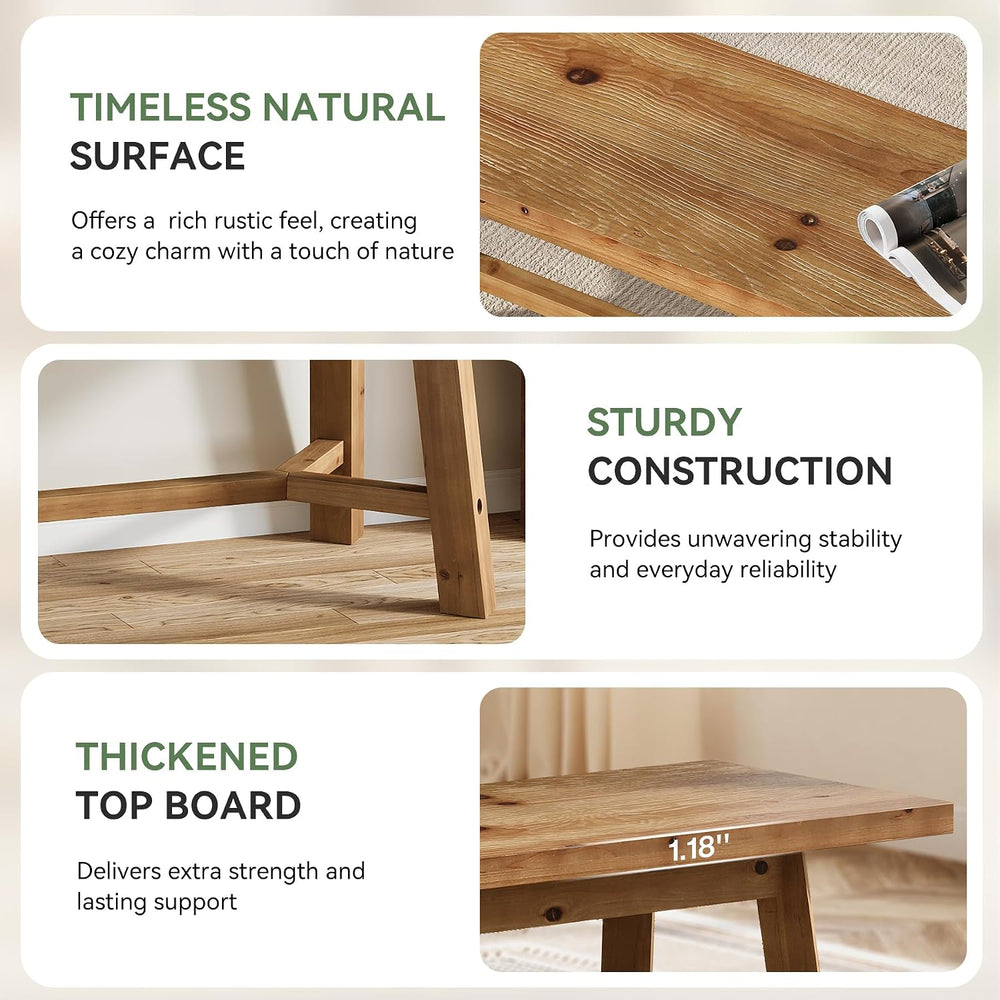 55.12-Inch Solid Wood Dining Bench, Farmhouse Long Kitchen Bench with Strengt...