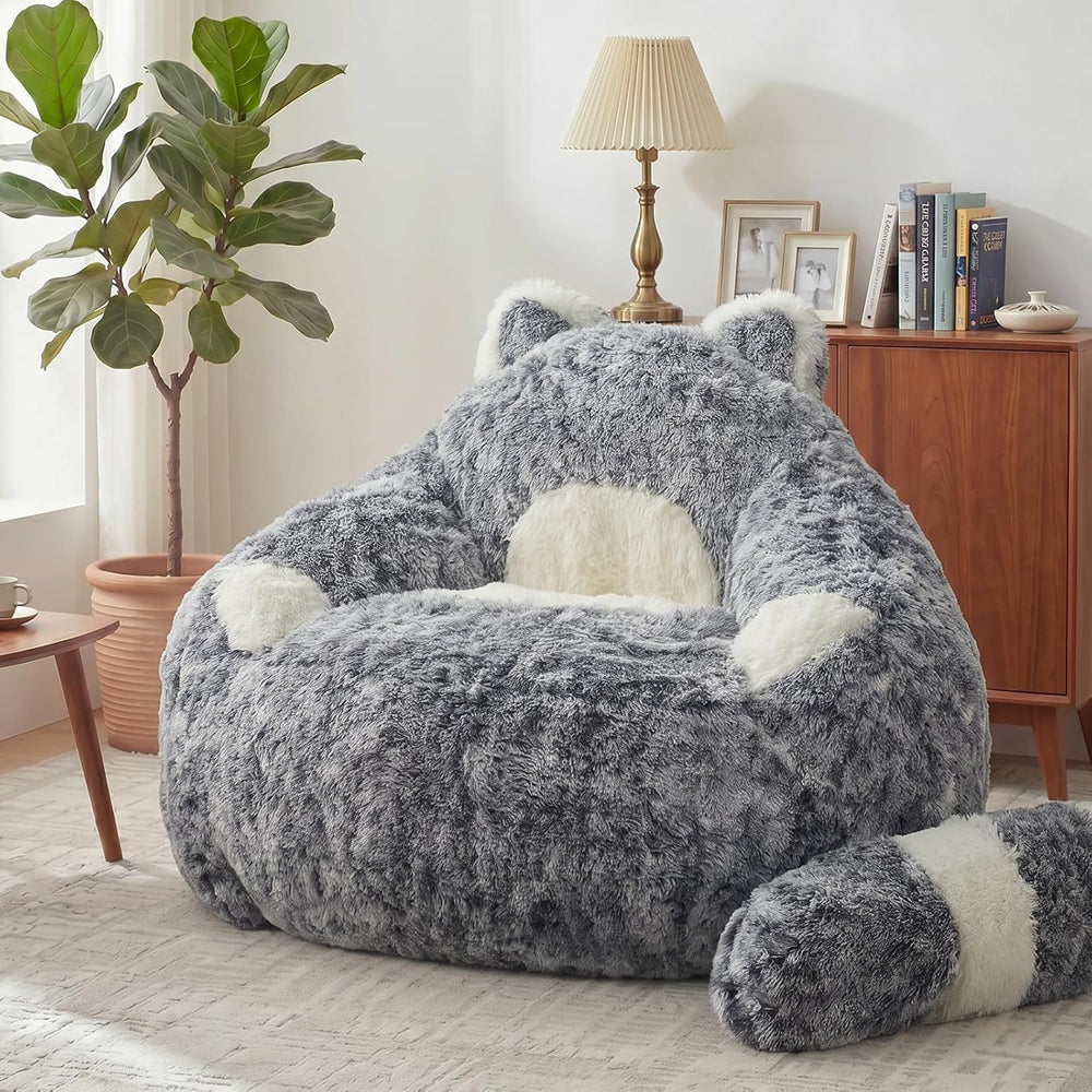 EBENCHICO Giant Bean Bag Chair for Adults Teens, Raccoon Shaped Faux Fur Bean...