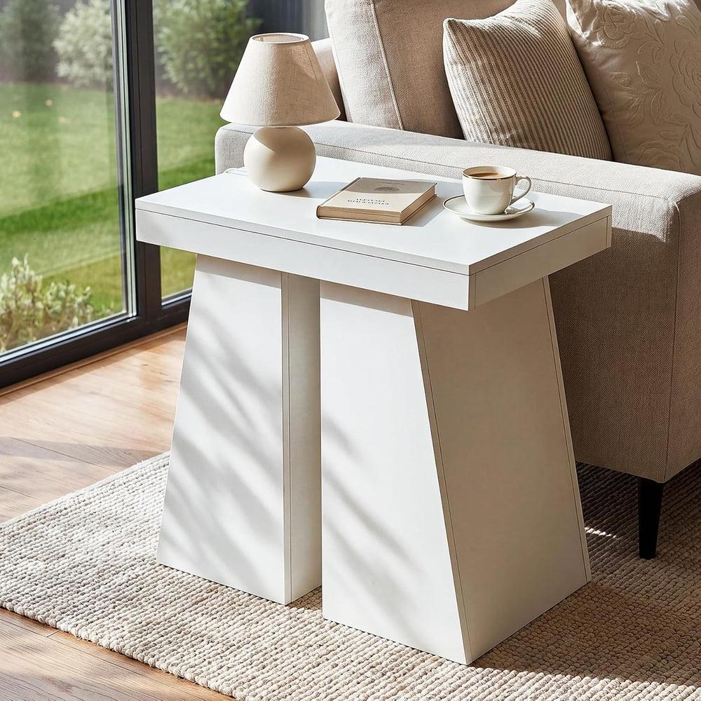 LITTLE TREE End Table for Couch, 24" Large Wooden End Table with Trapezo...