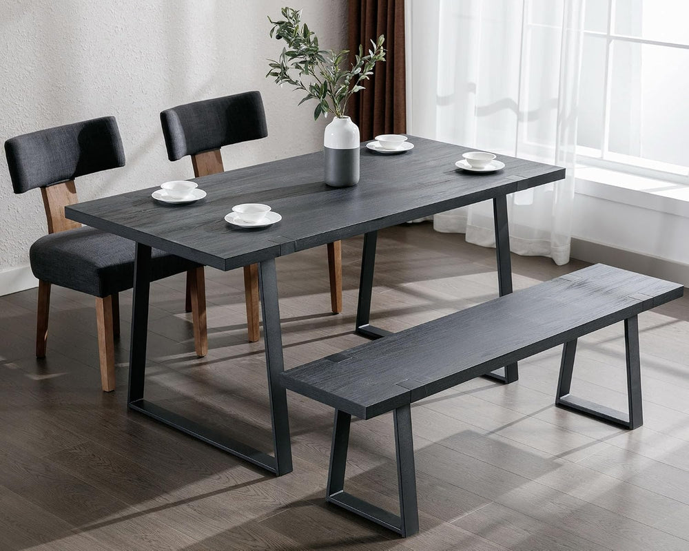 VESCASA 60" Wood Dining Bench with Black Metal Legs for Dining Room, Kit...
