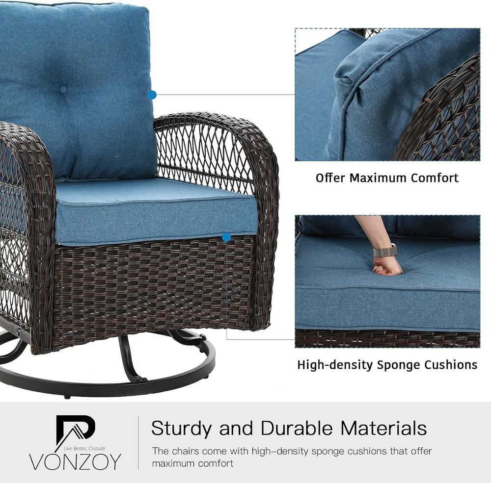 Patio Furniture Set 3 Pieces, Outdoor Swivel Glider Rocker Bistro Set, Blue