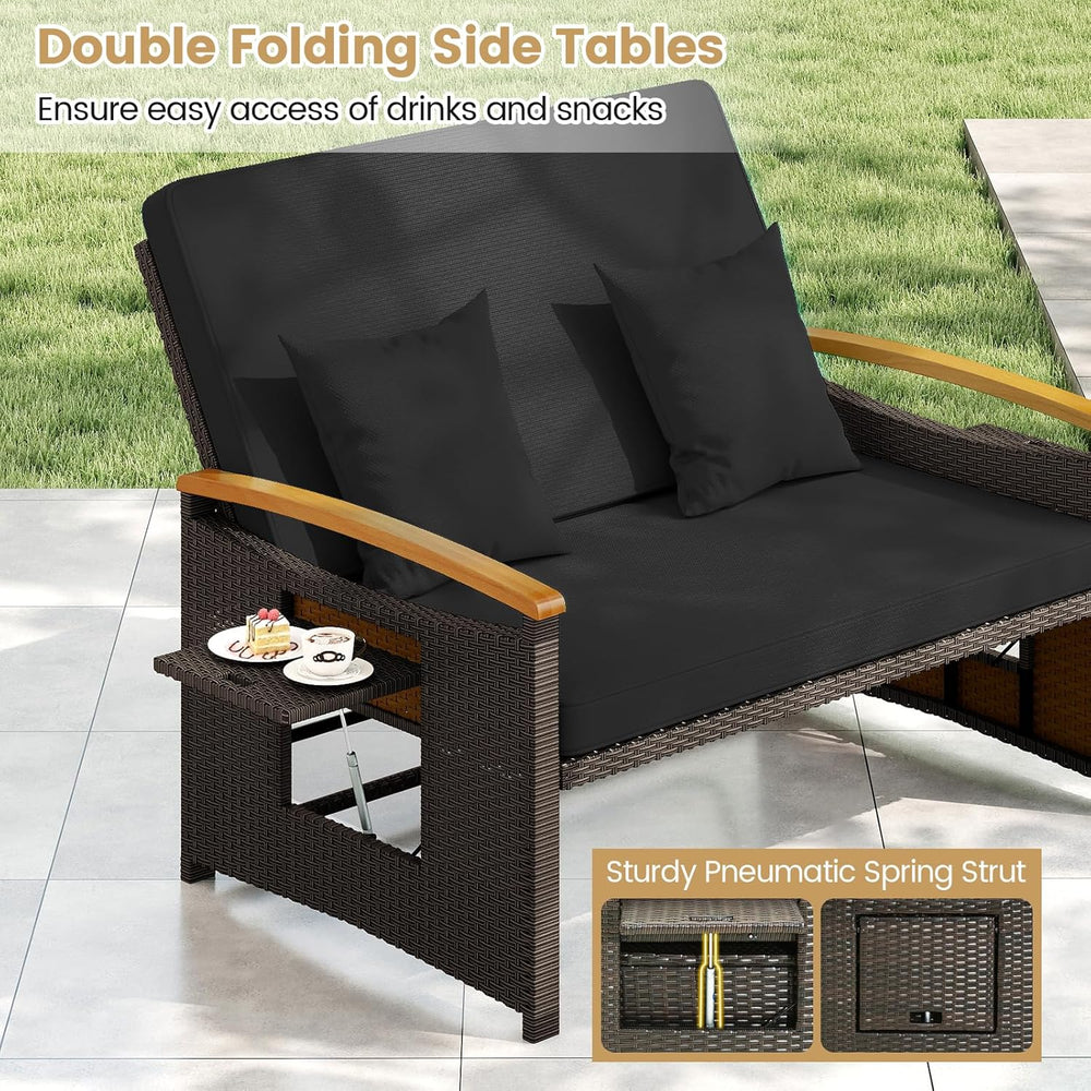 COSTWAY Patio Rattan Daybed, Outdoor Loveseat Sofa with Storage Ottoman, 4-Le...