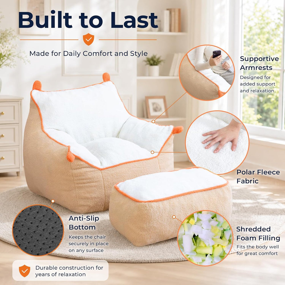 Bean Bag Chair with Armrests & Ottoman, Cozy Chaise Lounge for Teens | So...