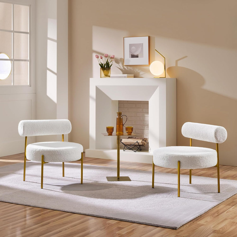 Yaheetech Accent Chair, Modern Tufted Vanity Chair, White | Boucle Fabric Van...