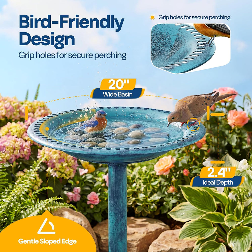 VIVOHOME Bird Bath for Outside, Polyresin Pedestal Birdbath, Blue
