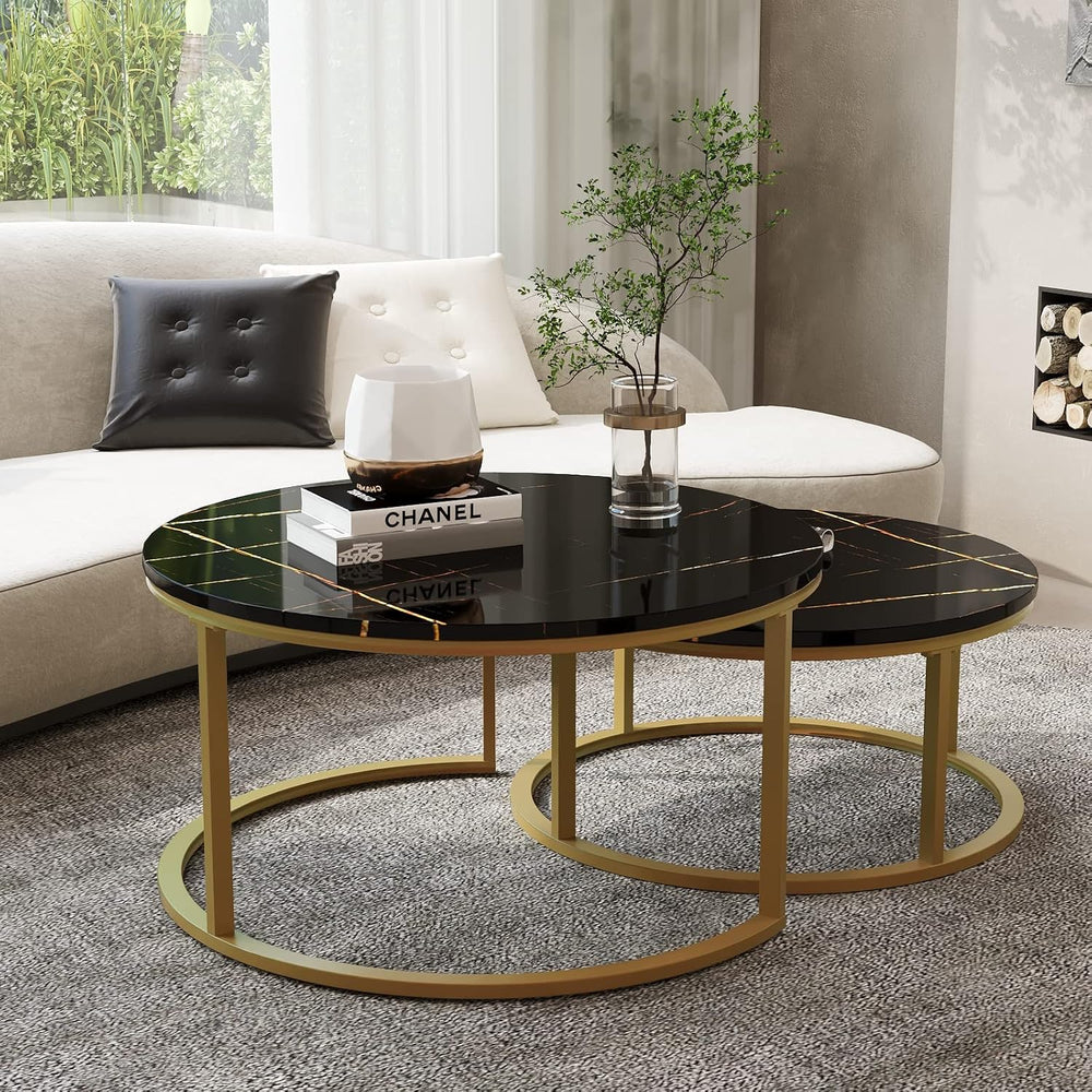 WiberWi Round Coffee Table Nesting Tables Set of 2, Large: Ø 34.0", Smal...