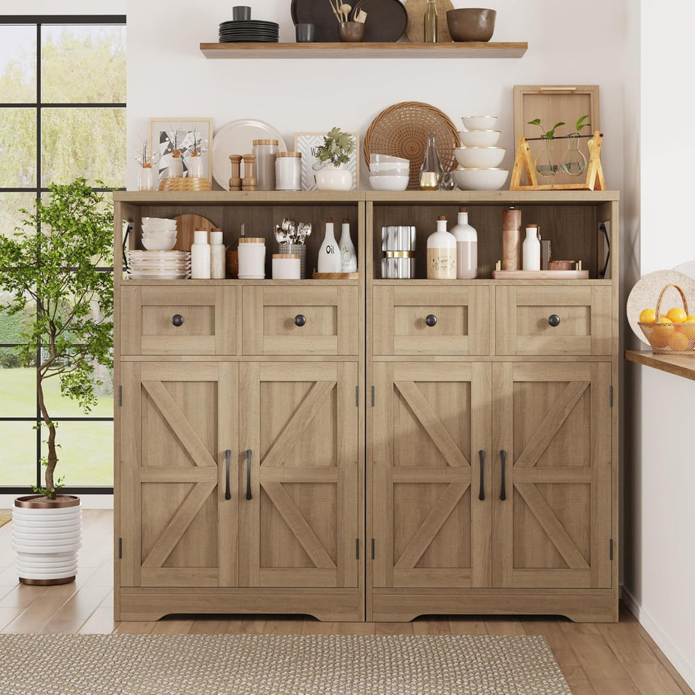 FiveWillowise Natural Storage Cabinet with Doors and Shelves, Standing Kitche...