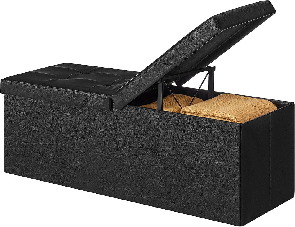 SONGMICS HOME Foldable Foot Rest Stool, Storage Ottoman, Tufted Design, PU Le...