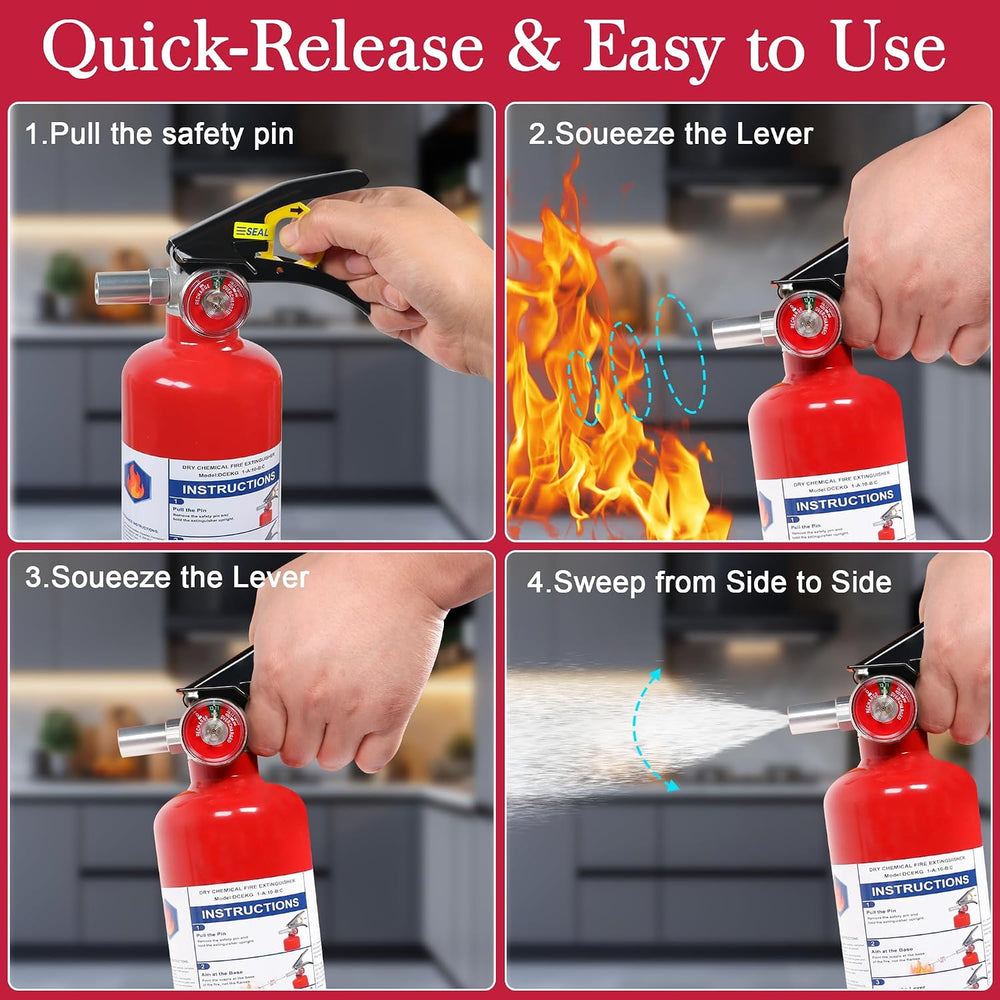 ABC Dry Powder Fire Extinguishers, 2.5lb 1A:10B:C Multi-Class Fire Safety Gea...