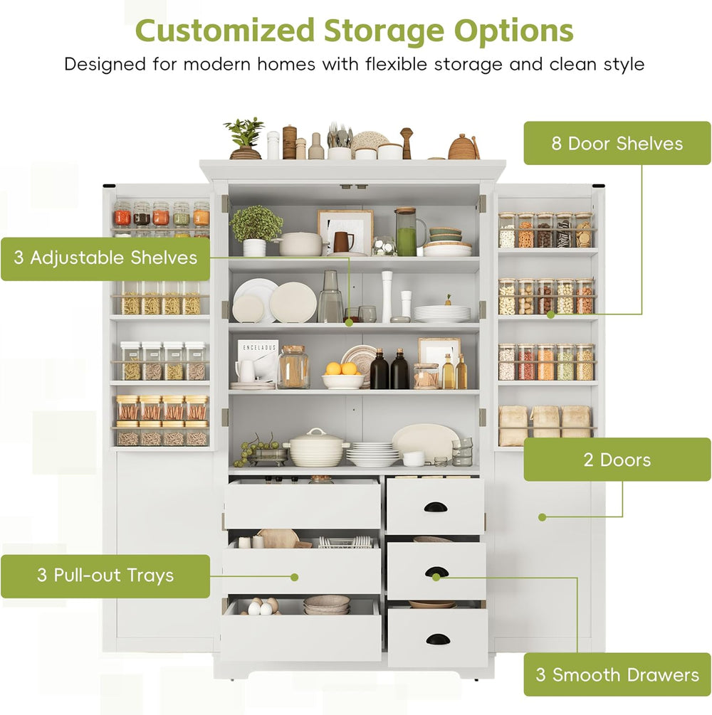 Shaker Style Kitchen Pantry with Drawers, Freestanding Storage Cupboard with ...