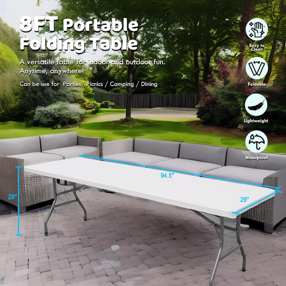 SEALAMB Portable 8FT Plastic Folding Table for Indoor & Outdoor, Heavy Du...