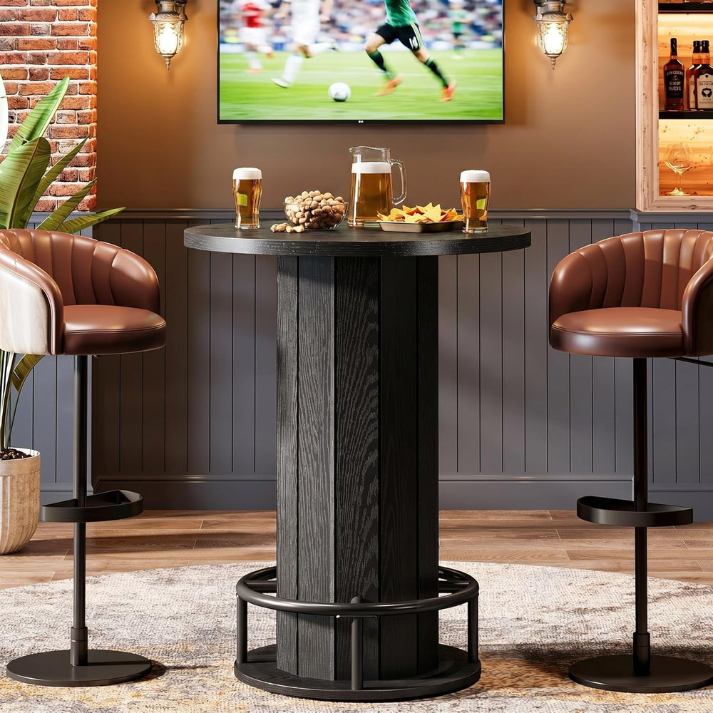 Tribesigns Round Bar Table, 39.4" H Wood Bistro Pub Table with Metal Rin...