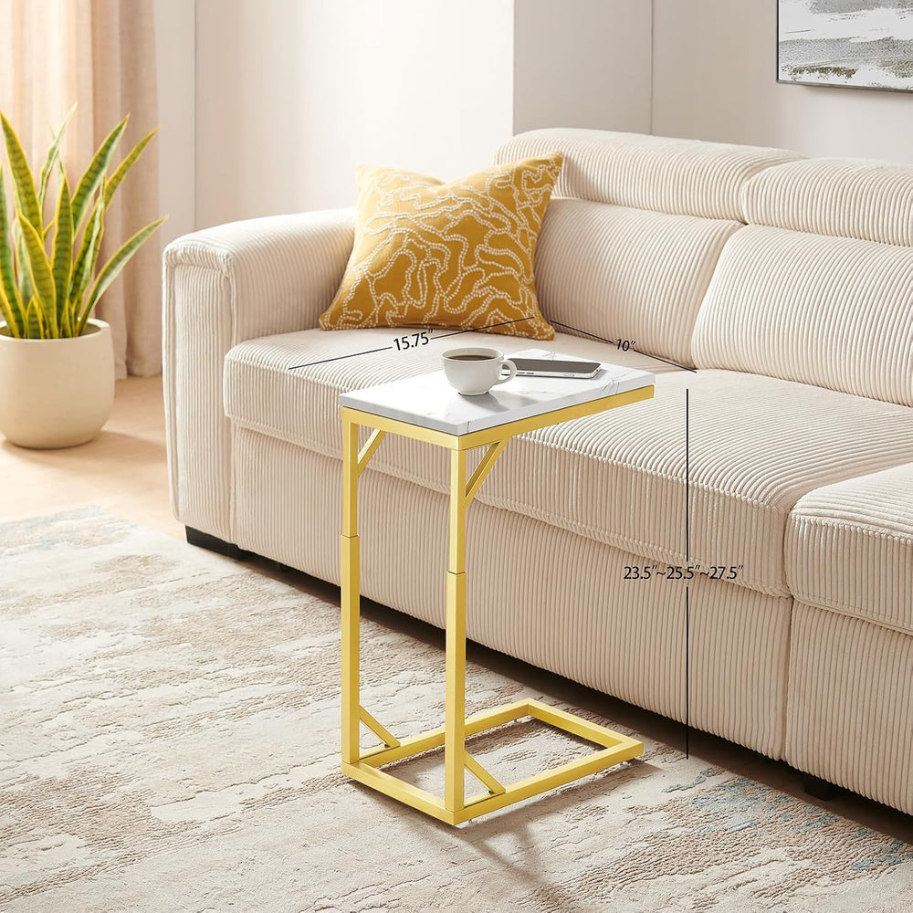 C-Shaped End Table, Small Sofa Table with Metal Frame, Adjustable Height Side...