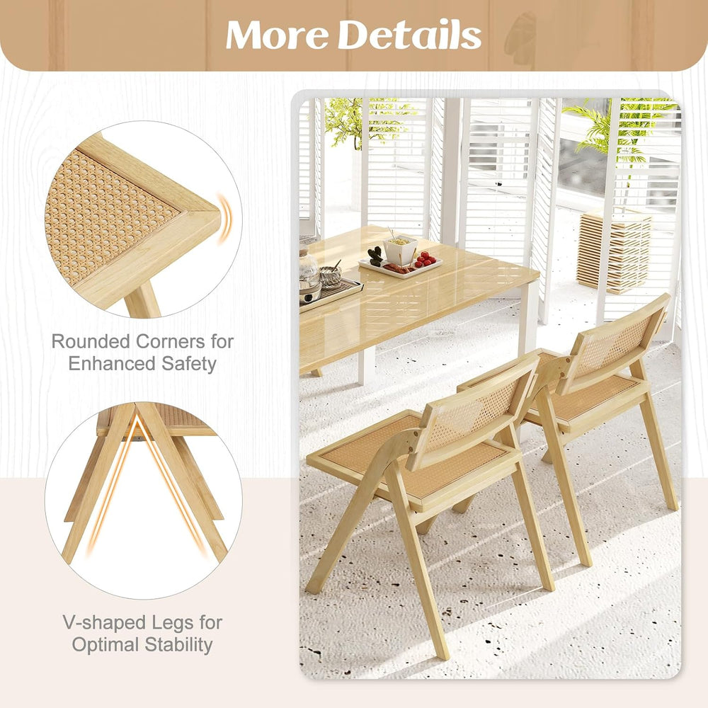 GIANTEX Folding Dining Chairs Set of 4, Wooden Folding Chair with Rattan Back...
