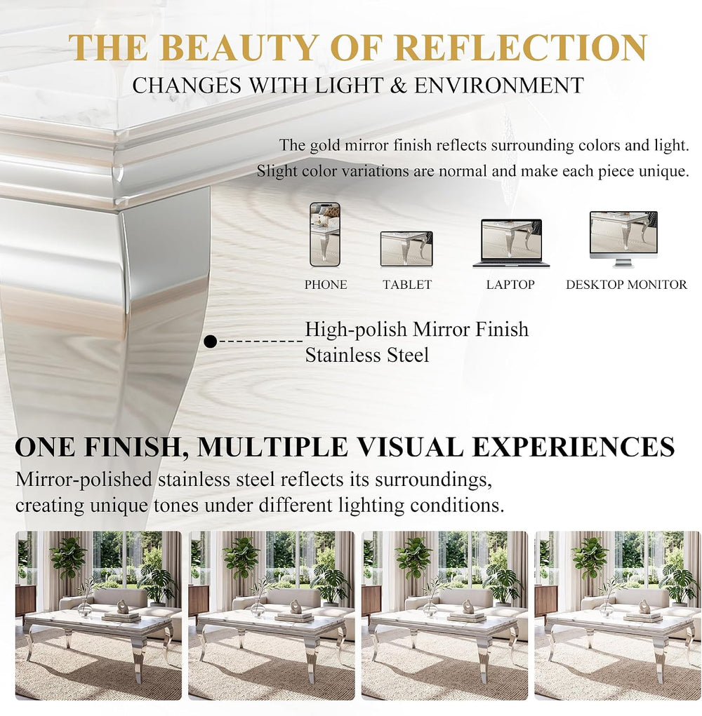 3-Piece Faux Marble Coffee Table Set with Silver Stainless Steel Legs | Moder...