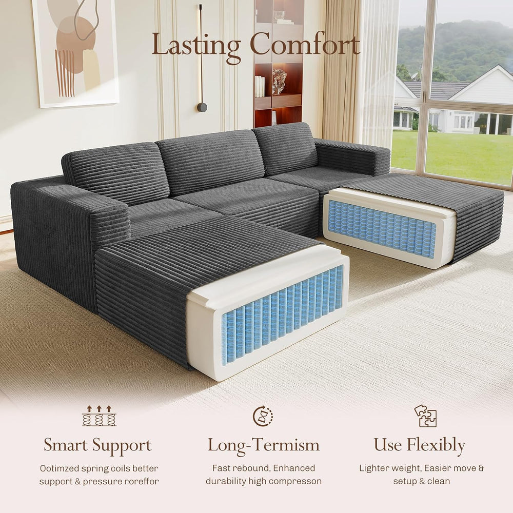 Vesgantti 119" Oversized U-Shaped Modular Sectional Sofa, Corduroy Cloud...