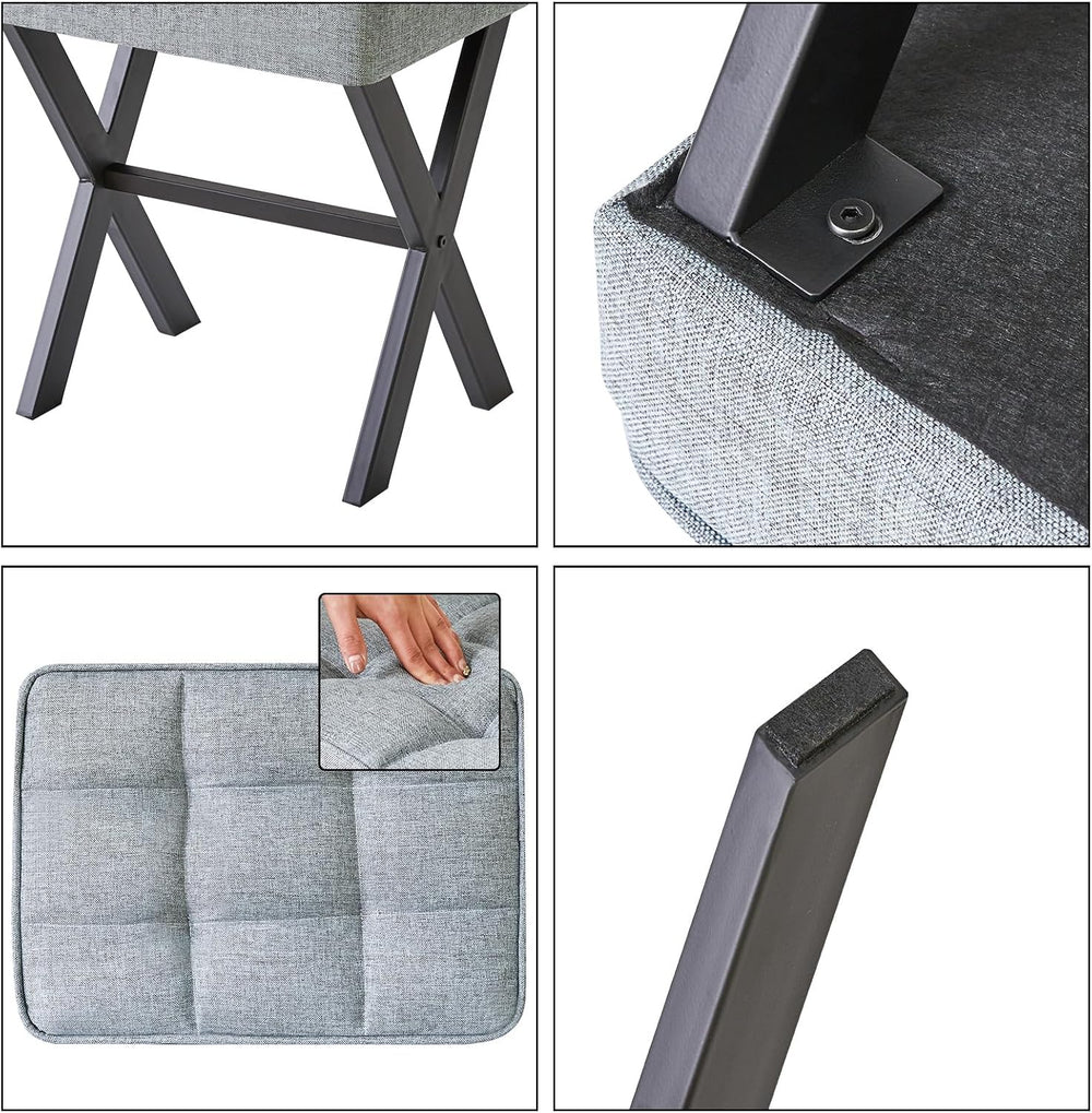IBUYKE Square Makeup Stool with X-Leg, Linen Vanity Chair, Blue Gray LG-70L