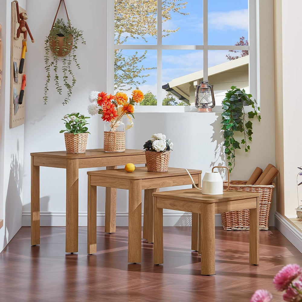 Joaxswe Farmhouse Nesting Tables Set of 3, Brown | Nesting Side Tables with R...