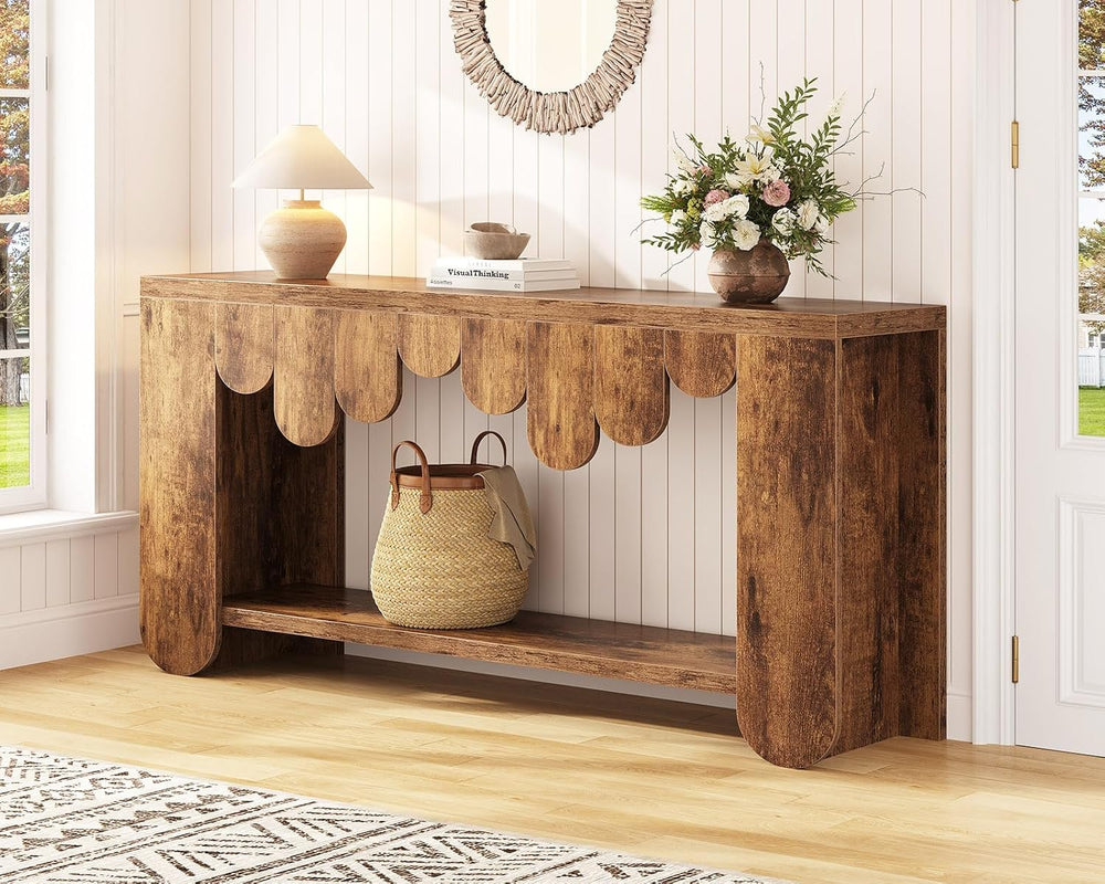 IBF 63” Long Entryway Table, 2-Tier Console Table with Storage Rustic Brown |...