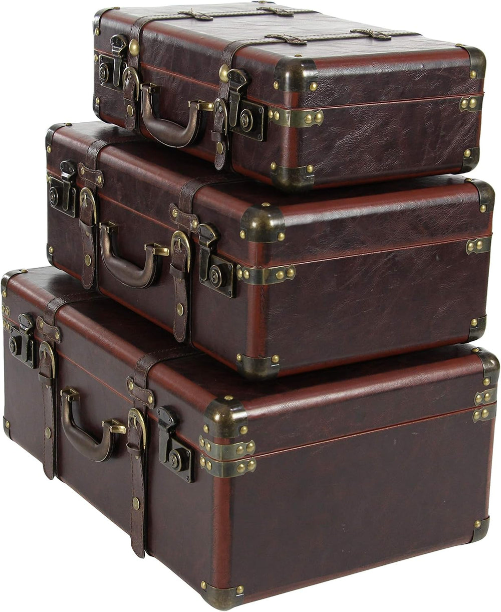 Deco 79 Faux Leather Decorative Trunk Nesting Upholstered Decorative Large Bo...
