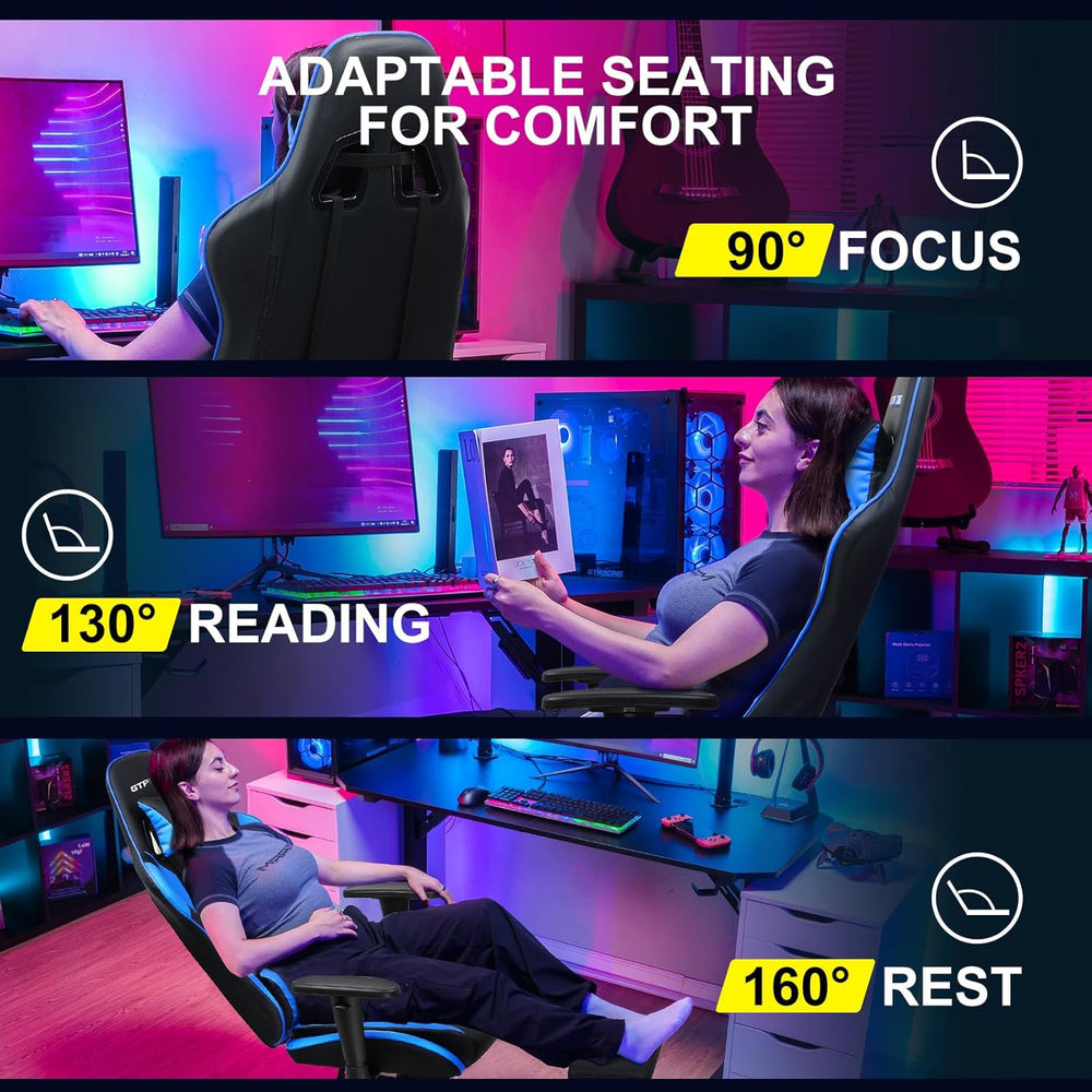GTPLAYER Gaming Chair with Footrest, Ergonomic Computer Game Desk Chair, Recl...