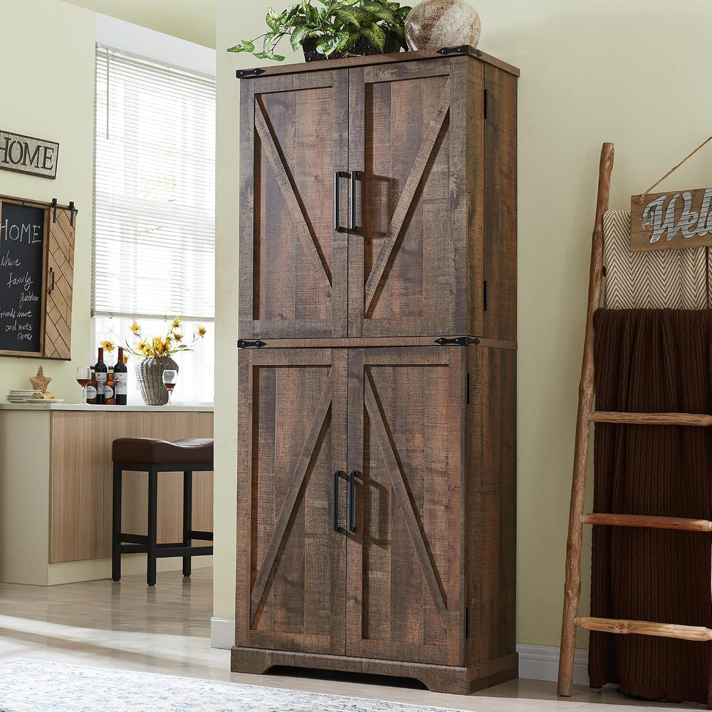 ACCOHOHO 72" Tall Wooden Pantry Storage Cabinet with Door Shelves & ...