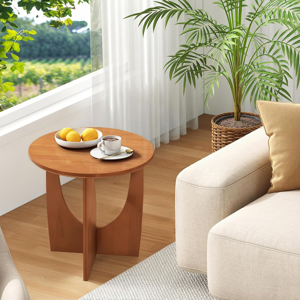 Round End Table, Solid Rubberwood Small Coffee Tables for Living Room, Mid Ce...