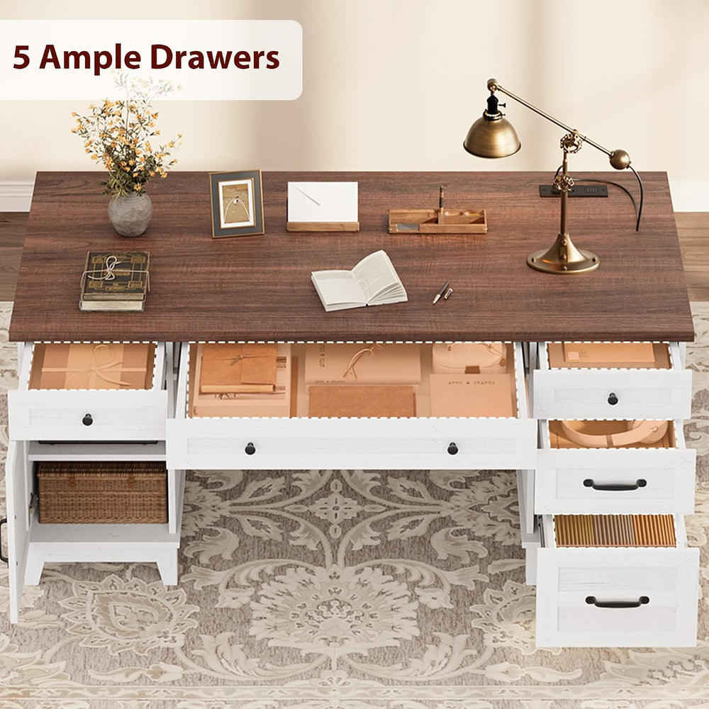 GarveeHome Executive Desk with File Drawers, Farmhouse Home Office Desk with ...