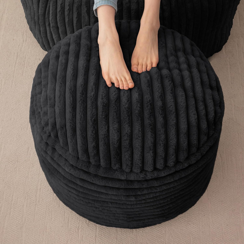 HIGOGOGO Round Stuffed Pouf Ottoman, Corduroy Poufs with High-Density Foam Fi...
