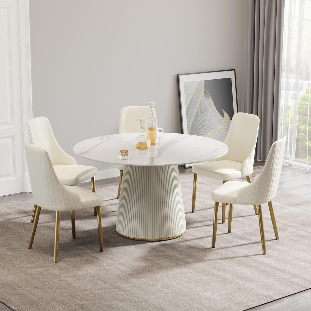 Montary 53” Modern Round Dining Table for 4-6 People, Minimalist Artificial M...