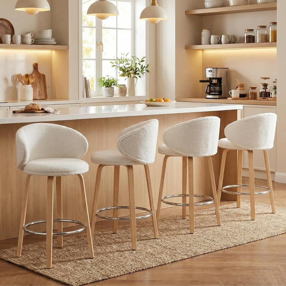 Ya-Home Modern Bar Stools, 26 Inch Counter Height Sherpa Barstools with Woode...