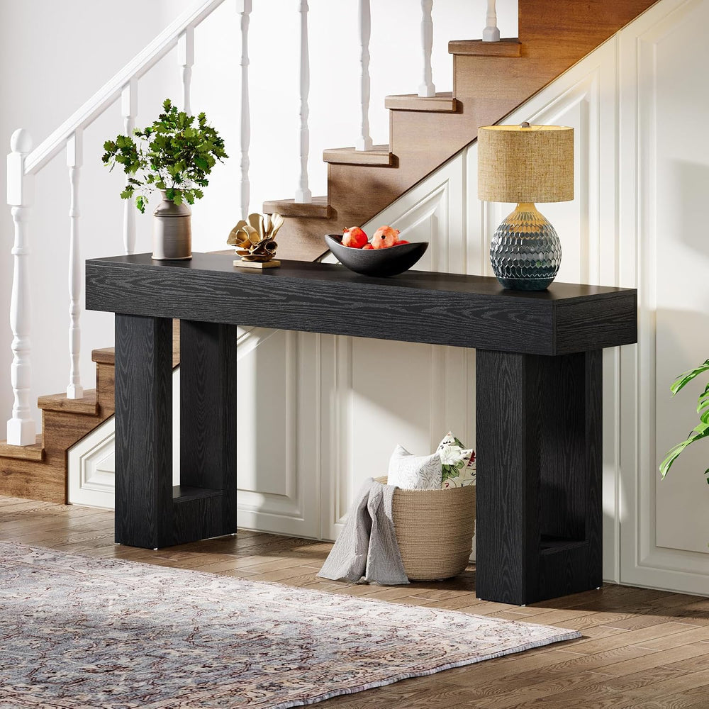 Tribesigns 63-Inch Long Console Table, Wooden Rectangular Sofa Table Behind T...