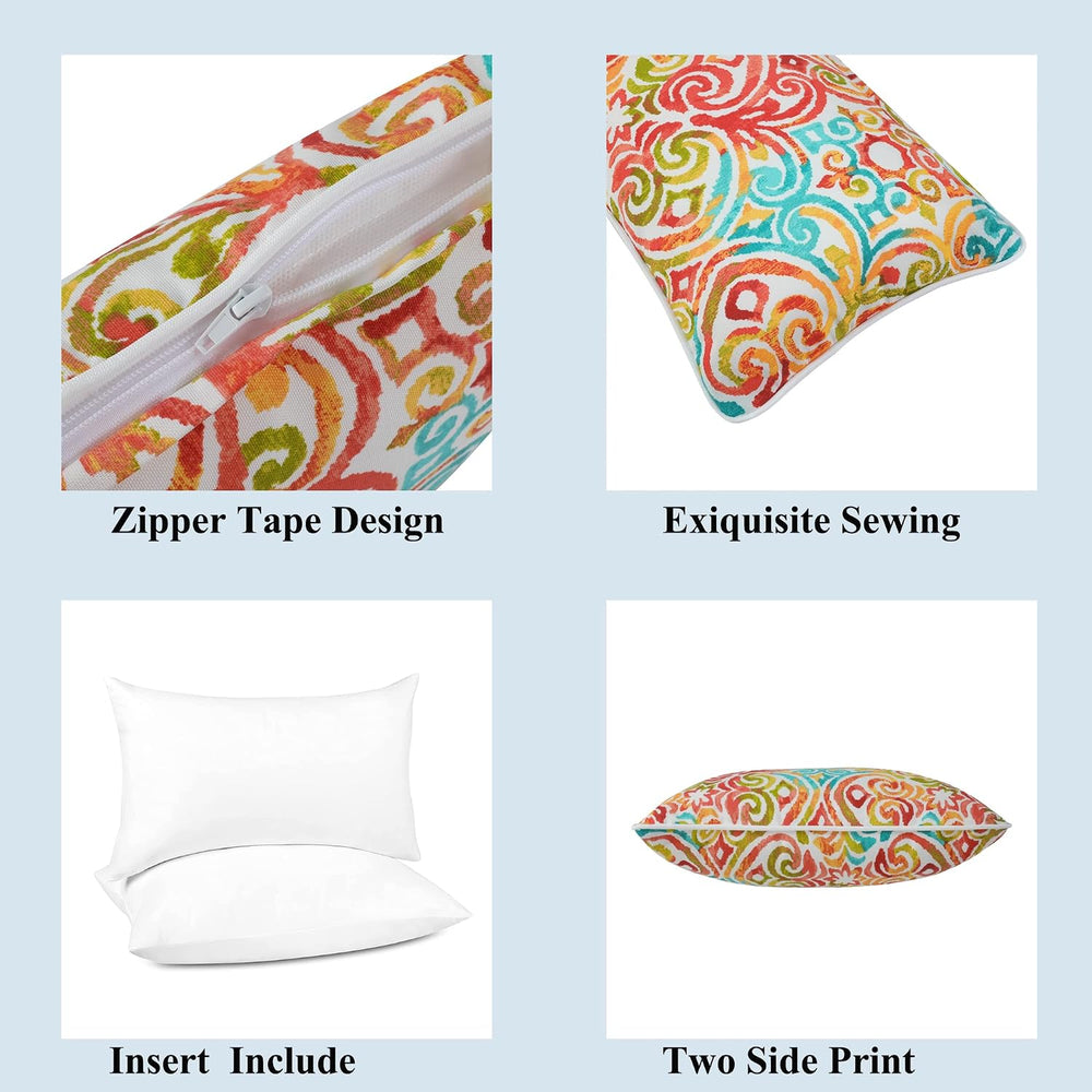 Outdoor Lumbar Pillow with Insert 12x20 Inch Pack of 2-Corinthian Dapple