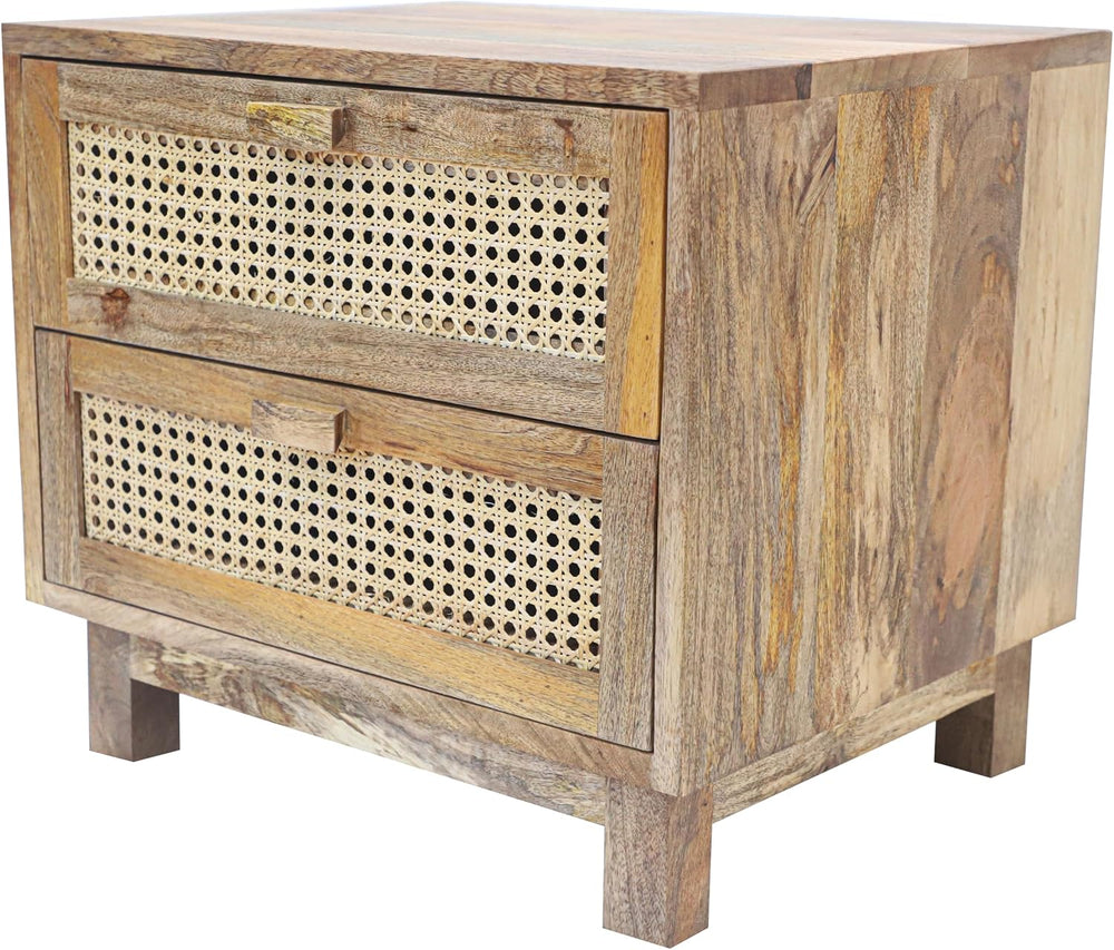Fab Habitat Flourish 2 Drawer Side Table - 20" H Coastal Boho Mango Wood...