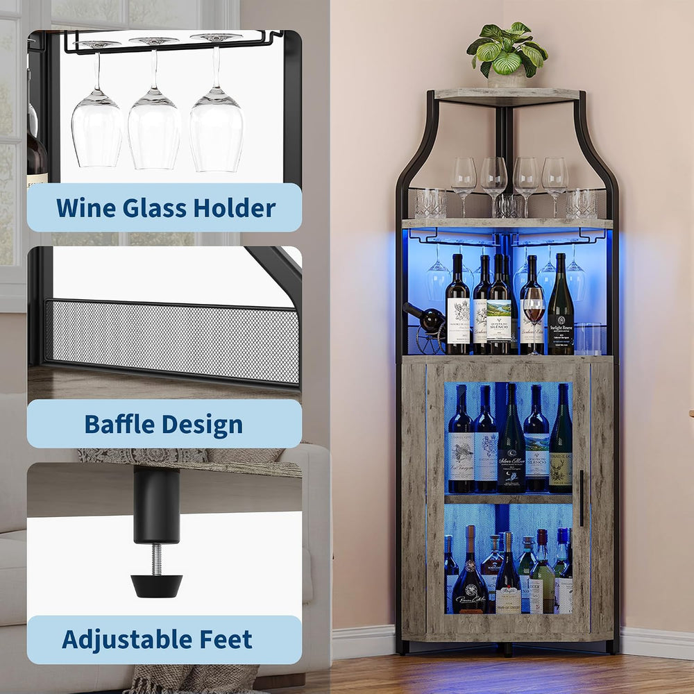 GarveeHome 5-Tiers Bar Cabinet, Corner Wine Cabinet with LED Lights