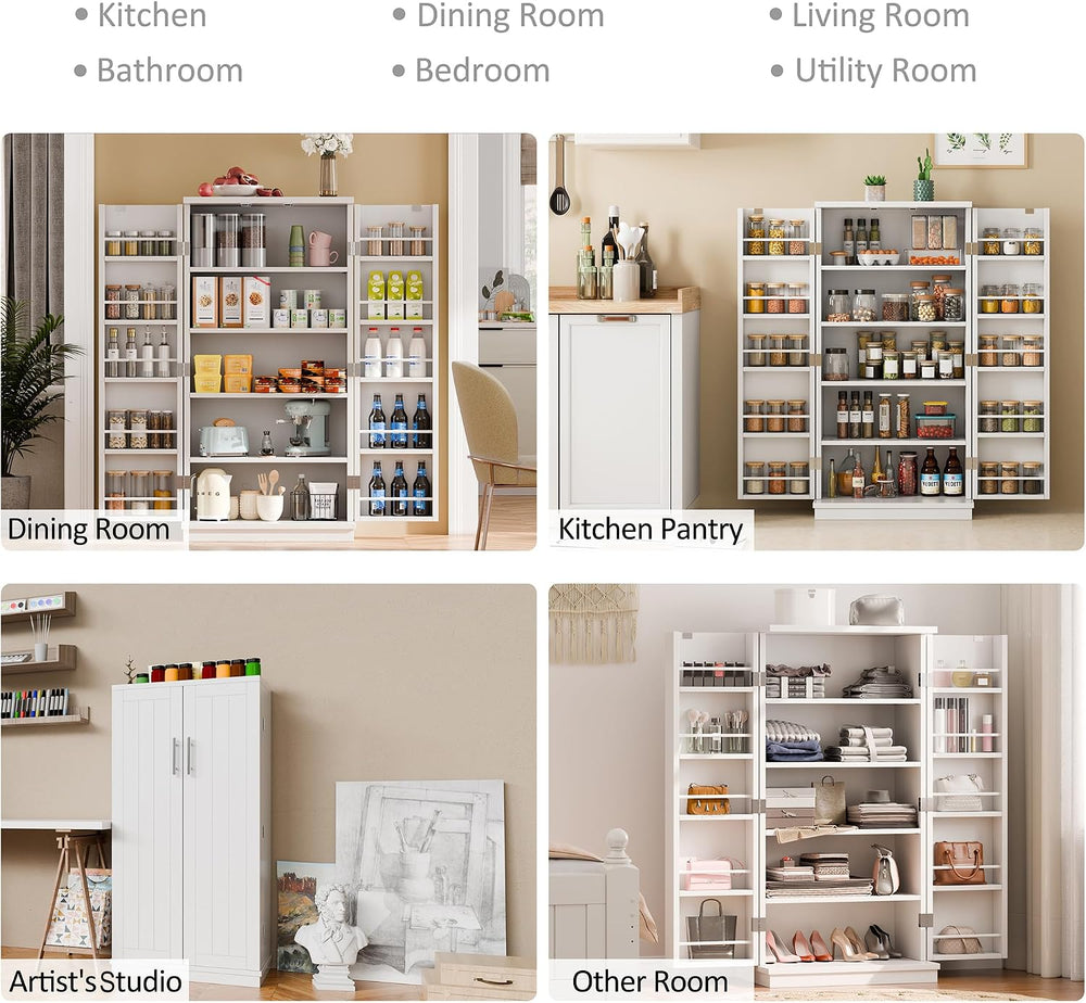 SUNLEI 47" Kitchen Pantry Storage Cabinet, Modern Freestanding Pantry St...