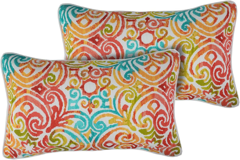 Outdoor Lumbar Pillow with Insert 12x20 Inch Pack of 2-Corinthian Dapple