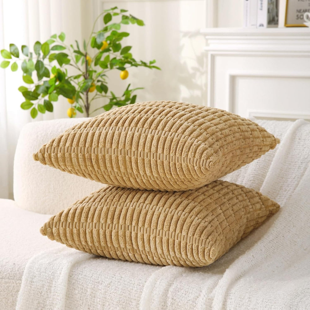 2 Pack Corduroy Decorative Throw Pillow with Inserts, 18x18 Inch Soft Boho Th...