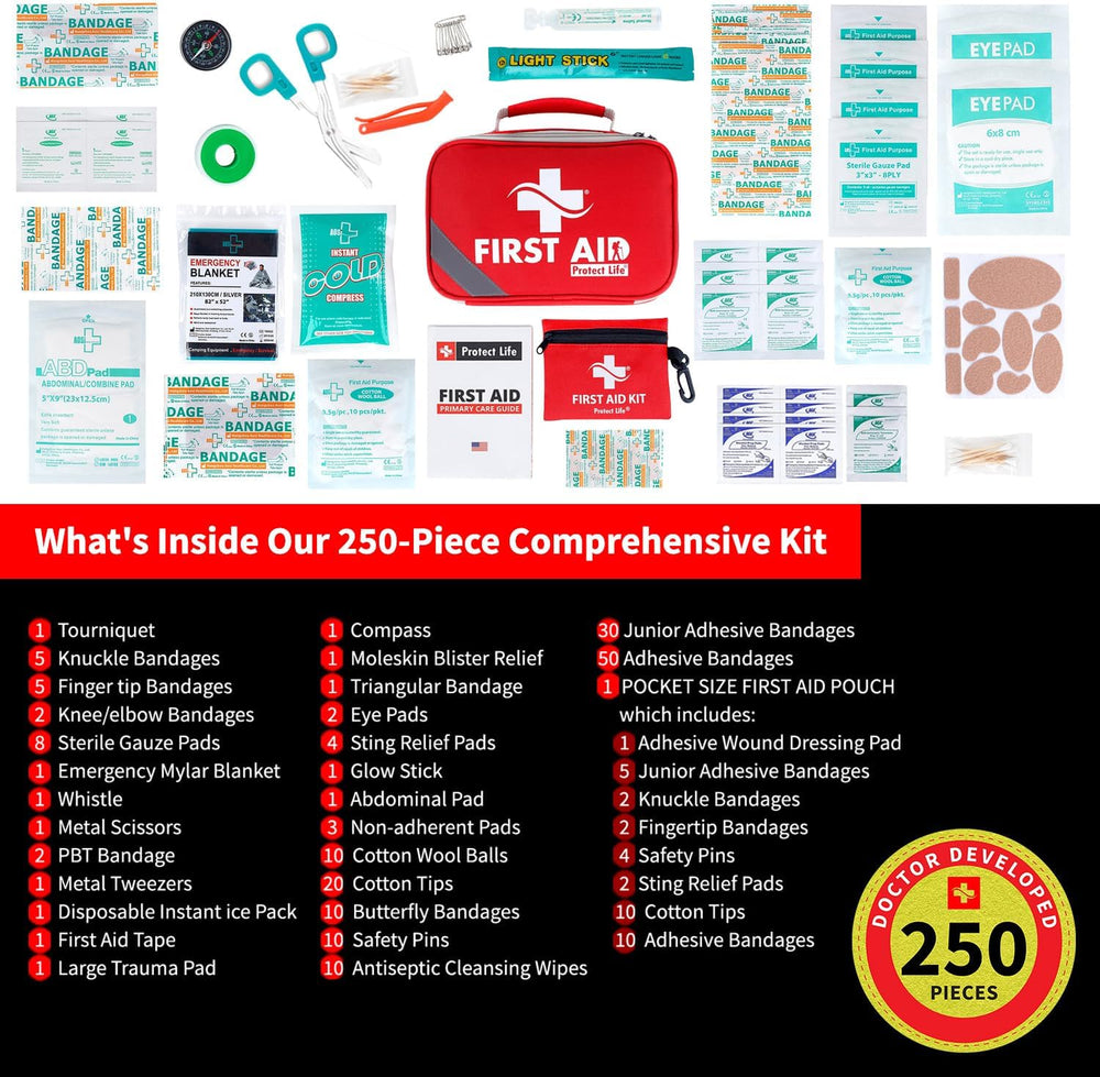 Protect Life First Aid Kit for Home & Business, 250 Pcs