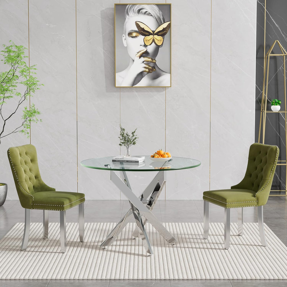 Round Glass Dining Table Set for 2, Small Kitchen Table Set for 2, 35" R...