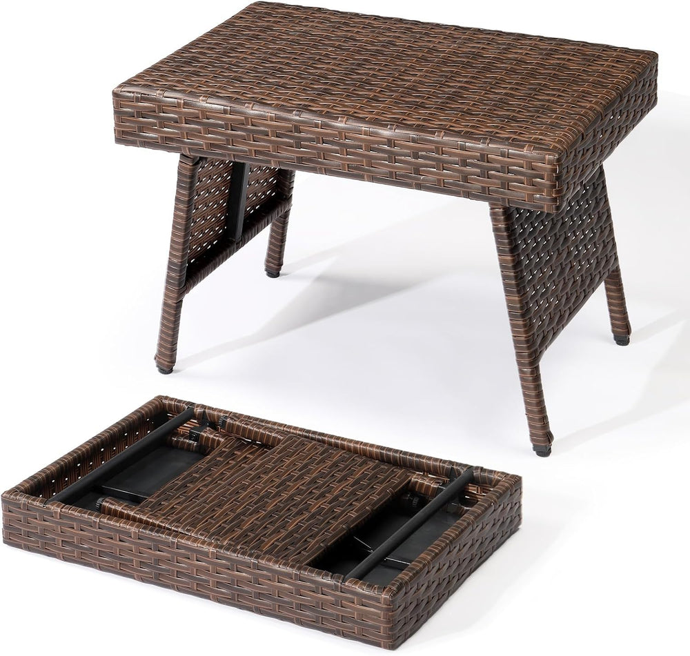 Portable Folding Wicker Table, Foldable Outdoor Coffee Table