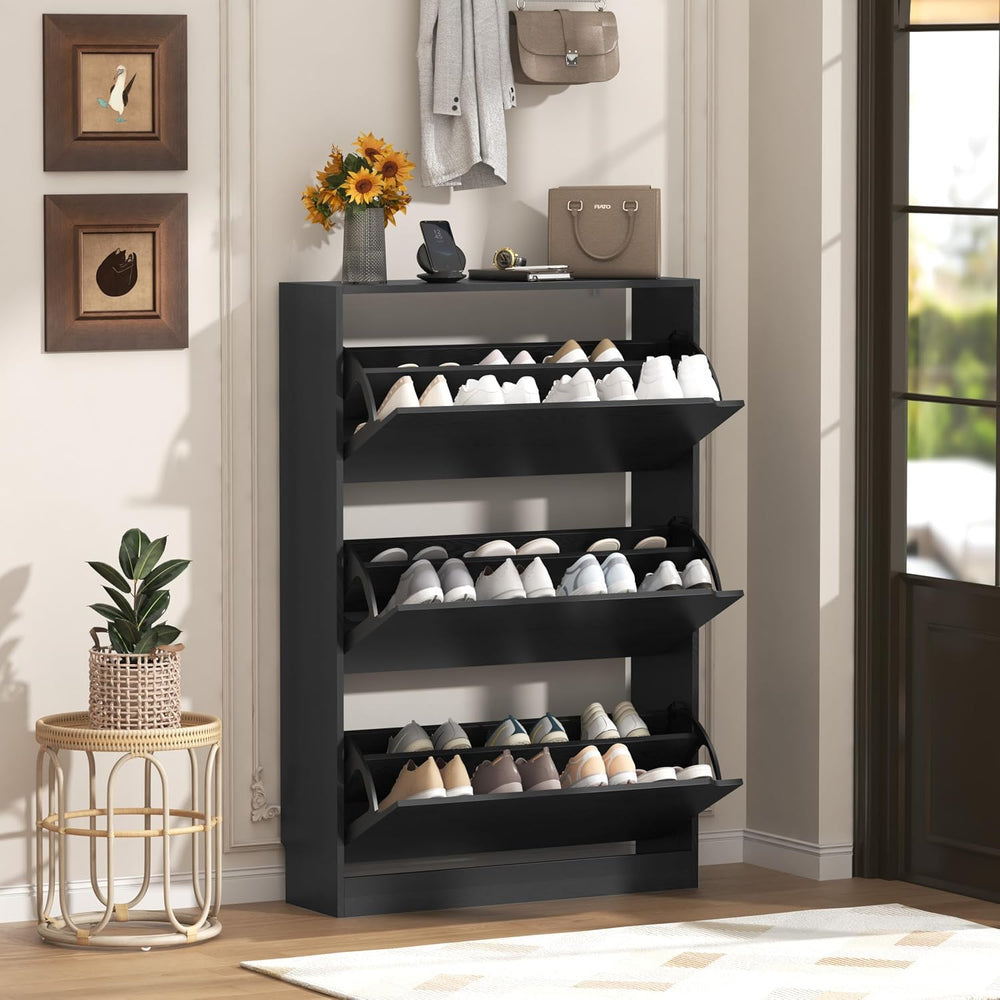 Narrow Shoe Cabinet for Entryway, Slim Shoe Storage Cabinet with 3 Flip Drawe...