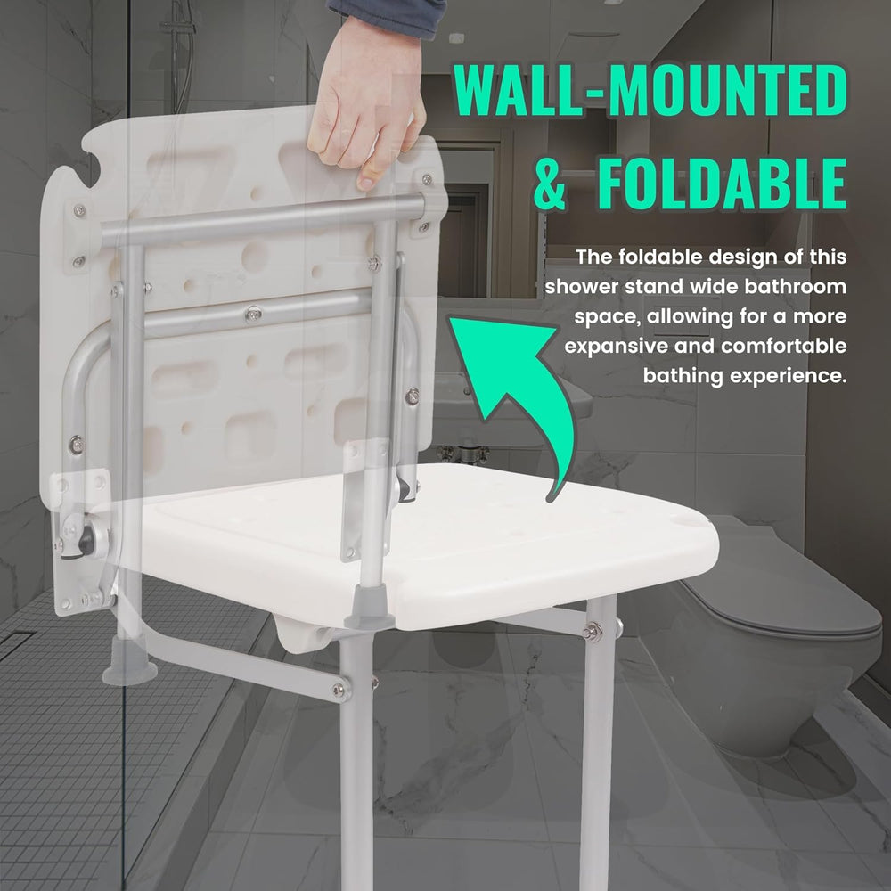 KUAFU Folding Shower Seat, Wall Mounted Bathroom Bathtub Safety Stool,