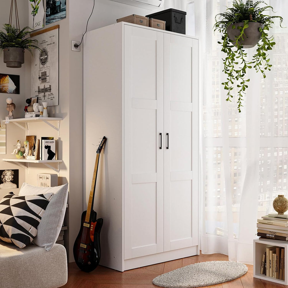 Fddevelop Fenghua Lizhi Wood White Wardrobe Closet with 2 Doors,Bedroom Frees...