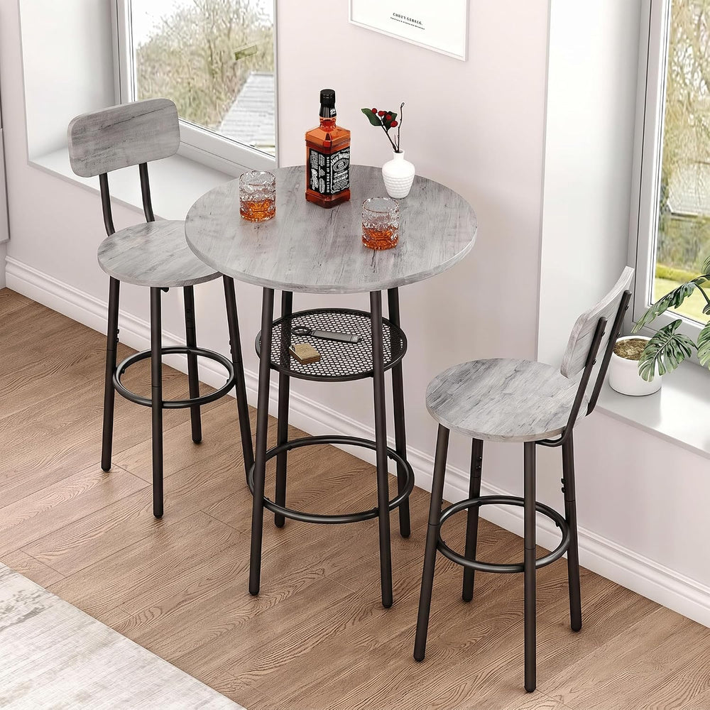 KIVENJAJA Round Bar Table and Chair Set for 2, 3 Piece, Grey | for Kitchen/Di...