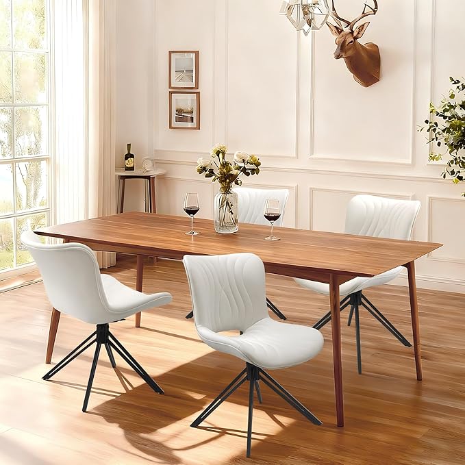 Dining Chairs Set of 4, 360° Swivel Armless Faux Leather Accent Chairs with P...